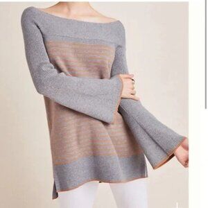 ANTHROPOLOGIE S Elise Ribbed Off-Shoulder Bell Cuff Sweater Heathered/Orange